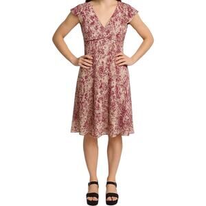 VTG Y2K Studio Y Empire Waist Dress Floral Short Sleeve V-Neck Tie Front Pink XL